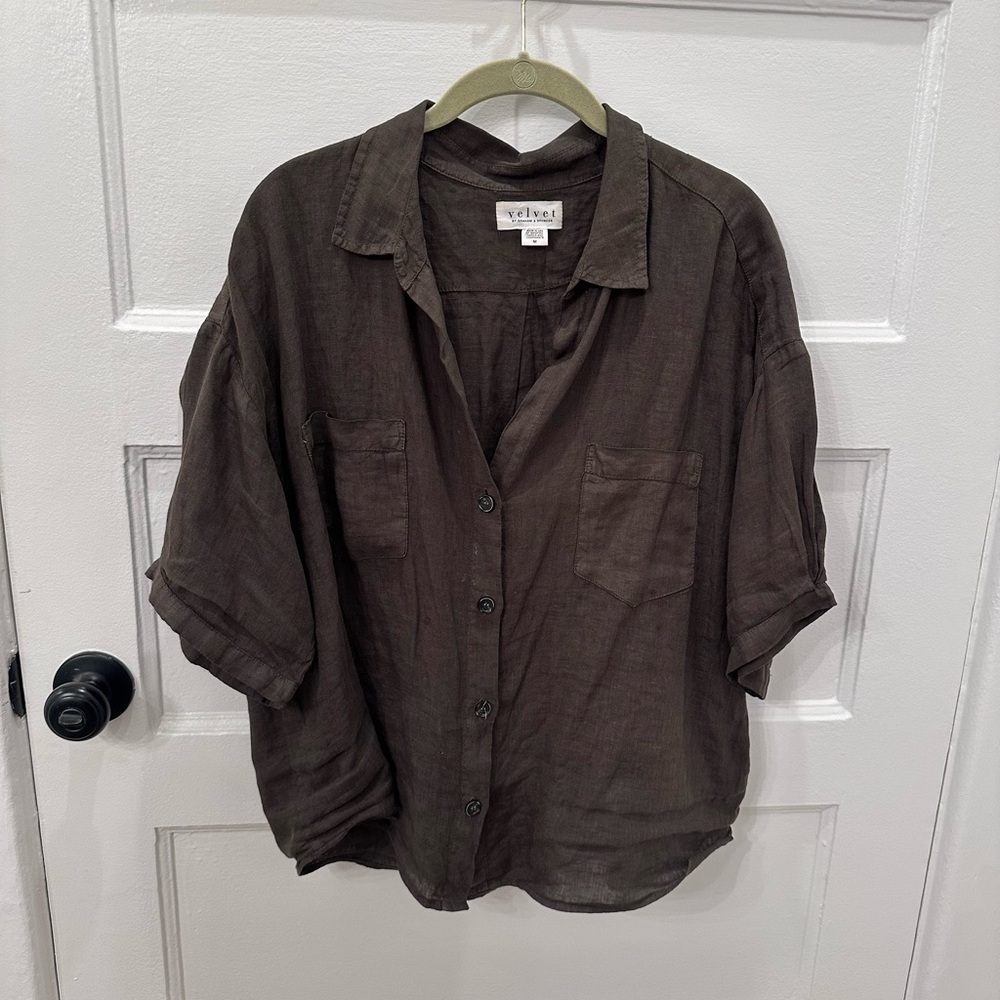 Velvet by Graham & Spencer Women's Maria Woven Linen Camp Shirt